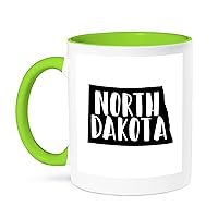 3dRose Stamp City - typography - North Dakota written inside the state. White background. - 11oz Two-Tone Green Mug (mug_324191_7)