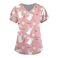 Scrub Tops Women Print Floral Printed Turtle Neck Short Sleeve Tee Breathable Plaid Shirts for Women