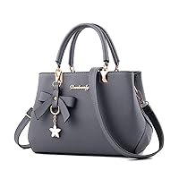 Andongnywell Ladies PU Leather Top Handle Satchel Handbags Shoulder Tote Bags Purses and Handbags with Bow Pendant