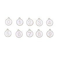 LiQunSweet 10 Pcs Number 0~9 Gold Plated 2-Side Alloy Enamel Charms Enamelled Sequins Flat Round Shape Small Pendant Assorted Lot for Jewelry Making Accessories - 14.5x12mm