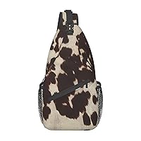 Sling Backpack,Travel Hiking Daypack Brown Cowhide Print Rope Crossbody Shoulder Bag