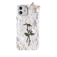 Handmade Case Designed for iPhone Xs Max for Girls Women Fancy White Rose Painting 3D Flowers Drawing Art(001iPhoneXS Max)