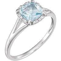 14k White Gold Topaz Sky Blue Topaz and .05 Dwt Diamond Ring Size 6.5 Jewelry for Women