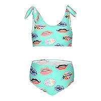 Watermelon Flowers Lips Girls Swimsuits 2 Piece Swimwear Bikini Set Bathing Suit for Girl Kids 3T