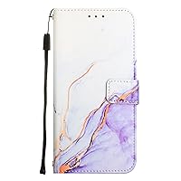 Compatible with Honor 90 Case Wallet Marble Leather Flip Cases Cover with Credit Card Holder for Women White Purple with Wrist Strap