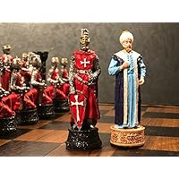 Handmade Chess Set Historcal Crusaders Hand Painted Knights Chess Pieces Wooden Chess Board 14.5