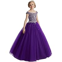 Big Girls Beaded Floor Length Prom Party Gowns Pageant Dresses US 6 Purple-2