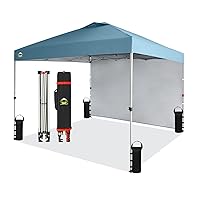 CROWN SHADES 10x10 Pop up Canopy Instant Commercial Canopy Including 1 Removable Sidewall, 4 Ropes, 8 Stakes, 4 Weight Bags, STO 'N Go Bag, Cyan Blue