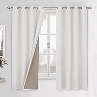 BGment Off White Blackout Curtains 63 Inch Length for Bedroom 2 Panels Set, Linen Textured Thermal Insulation Soundproof Window Curtain Drapes with Grommet, 52 Inch Wide Each Panel