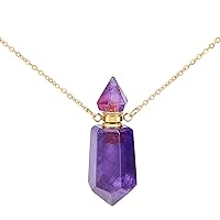 CHGCRAFT 19.29 Inch Natural Amethyst Stone Essential Oil Diffuser Perfume Bottle Pendant Necklace Jewelry with Golden Chain for Womens Perfume Vial Pendant Necklace Jewelry Unique Gift