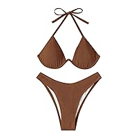 XJYIOEWT Swim Wear Bikinis Soild Swimsuit Ladies Shorts Halter Two Piece Swimwears Tankinis Set
