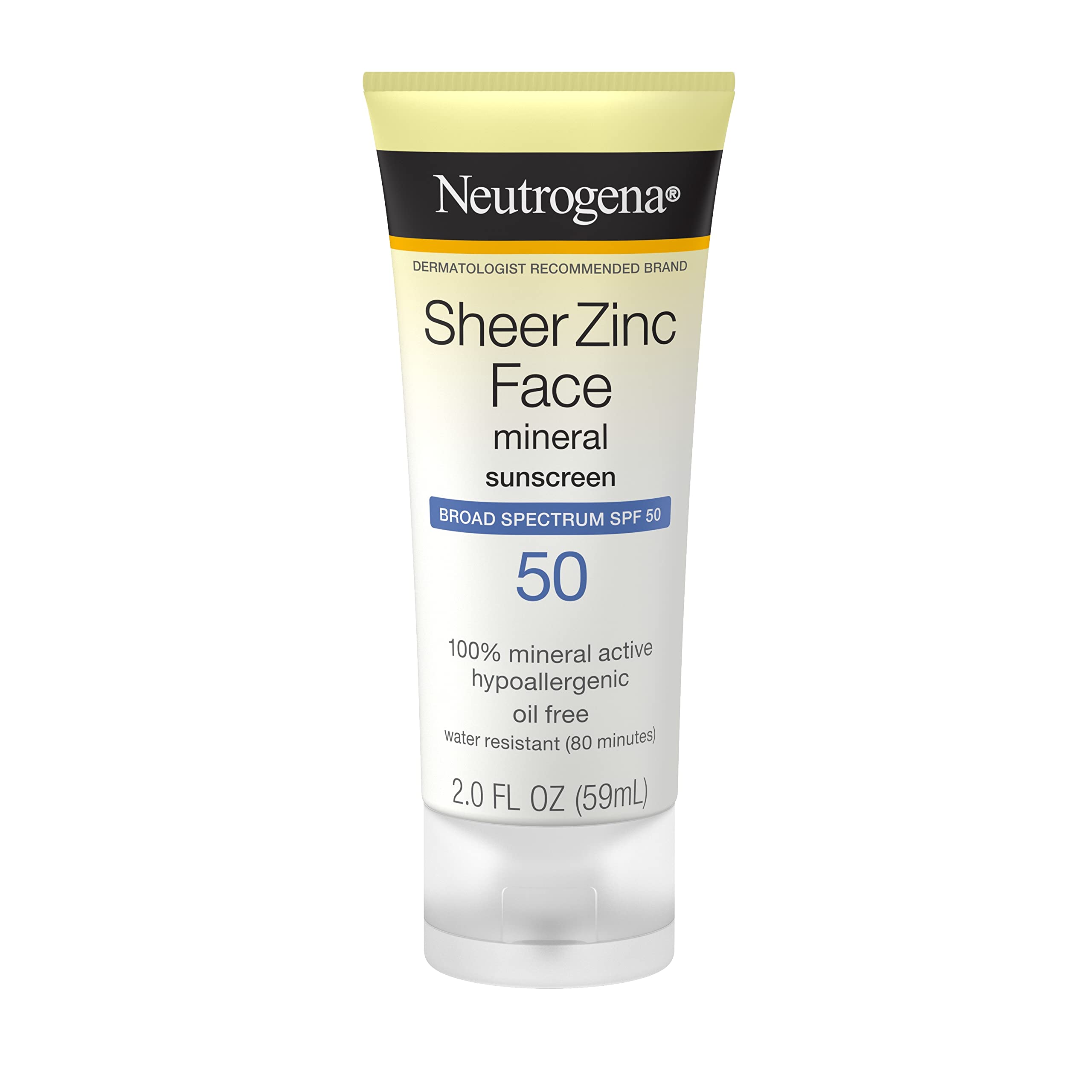 Neutrogena Sheer Zinc Oxide Dry-Touch Face Sunscreen with Broad Spectrum SPF 50, Oil-Free, Non-Comedogenic & Non-Greasy Mineral Sunscreen, 2 fl. oz