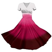 Girls' Short Sleeve Pub Modern Tunic Dress Women's Frill Hem Spring Ruffle V Neck for Women Comfortable Cotton Red XXL