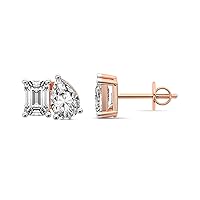 IGI Certified 2 Shape Lab Diamond Stud Earrings For Women | 1 Carat - 12 Carat 4 Prong | F-G Color, VS1-VS2 Clarity | Gold Or Platinum| Friendly Diamonds Earrings