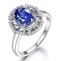 Fine Jewelry Natural Blue Tanzanite Gem Full Cut Diamond Wedding Engagement Ring Set 14k Gold Gorgeous