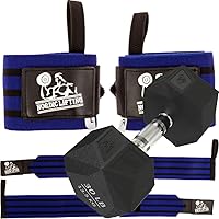 Super Heavy Duty Wrist Wraps - Blue Bundle with Dumbbell Prism 30 lb