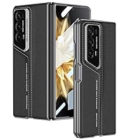 Case Compatible with Huawei Honor Magic V2, Built-in Tempered Glass Screen Protectors, Thin Hard PC + PU Leather Protective Cover Compatible with Honor Magic V2 Phone Case Grey