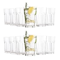 Drinking Glasses: Thick and Durable Kitchen Glasses - Dishwasher Safe Highball Glass Tumbler - Heavy Duty Cups for Water, Juice, Milk, Soda - Set of Clear Tall Water Glasses (12, 14 oz)