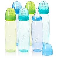 Evenflo Feeding Premium Proflo Vented Plus Polypropylene Baby, Newborn and Infant Bottles - Helps Reduce Colic - Teal/Green/Blue, 8 Ounce (Pack of 6)