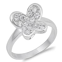 Clear CZ Promise Micro Pave Butterfly Ring .925 Sterling Silver Band Sizes 5-9