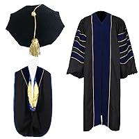 Unisex Deluxe Doctoral Graduation Gown, Doctoral Hood and Doctoral Tam 8 Sided Package