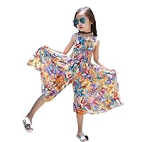 Skirt Rompers for Teens Bohemia Girls Romper Kids Jumpsuit Ruched Children Sleeveless Teen (Multicolor, 13-14 Years)
