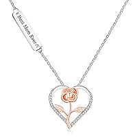 Uloveido Fashion Romantic Rose Flower Heart Pendant Necklace for Mom- Engraved Always Love You Mom Best Mom Ever for Mother Grandma Gift from Son or Daughter YA4692