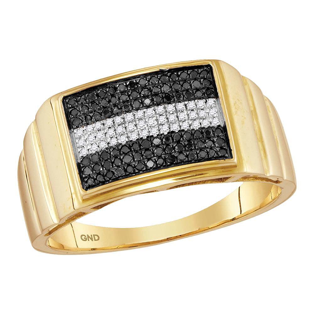 The Diamond Deal 10kt Yellow Gold Mens Round Black Color Enhanced Diamond Stripe Cluster Ring 1/4 Cttw