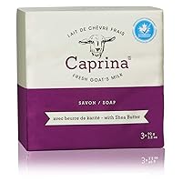 Caprina Fresh Goat’s Milk Soap Bar, Shea Butter, 3.2 oz (3 Pack), Cleanses Without Drying, Biodegradable Soap, Moisturizing, Vitamin A, B2, B3, and More