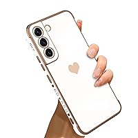 Bonoma Compatible with Samsung Galaxy S22 5G Case Love Heart Plating Electroplate Luxury Elegant Case Camera Protector Soft TPU Shockproof Protective Corner Back Cover Galaxy S22 5G Case -White