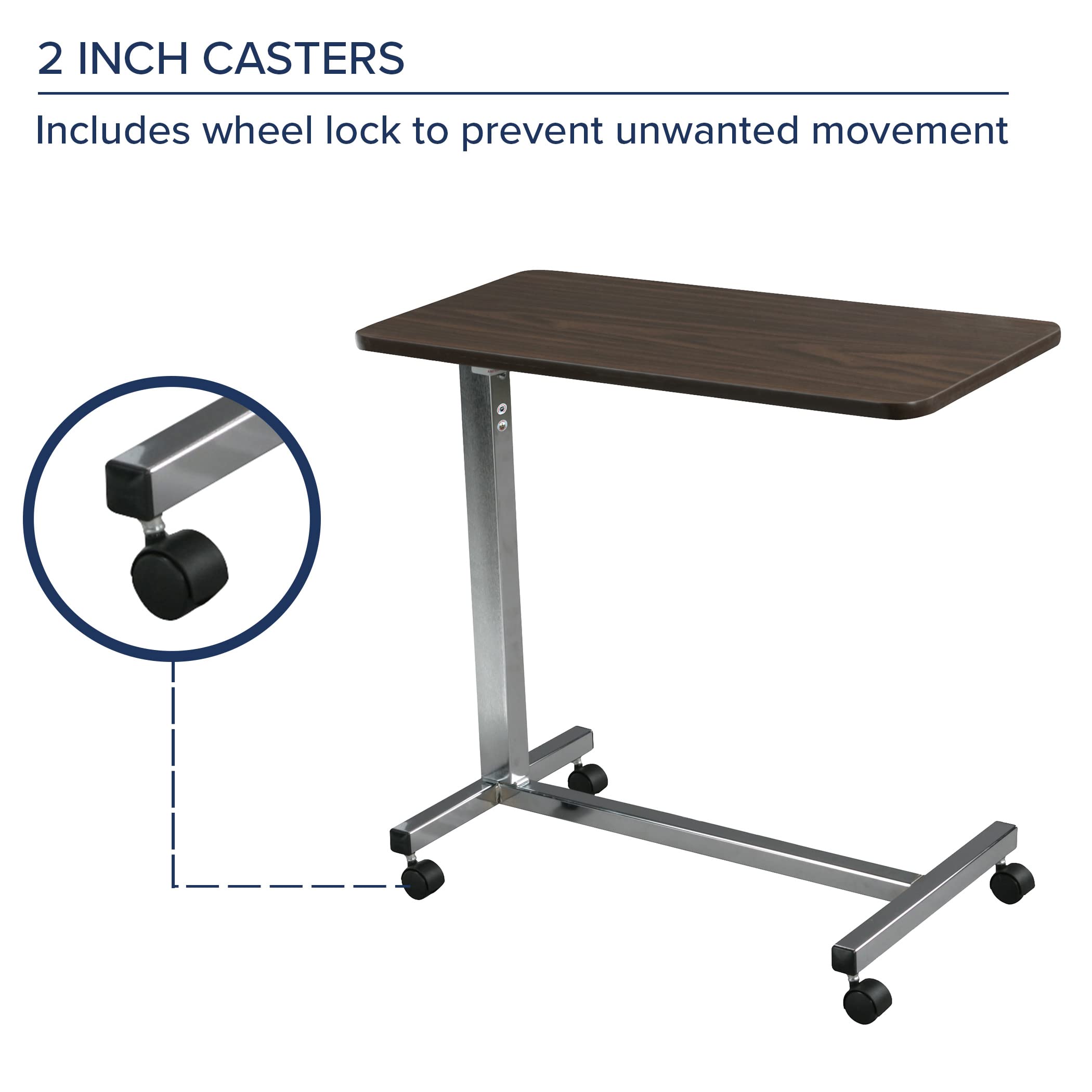 Drive Medical 13003 Non Tilt Top Overbed Table with Wheels, Chrome