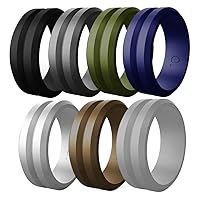 Mens Silicone Wedding Band 7 Colors a Set Outdoor Sports V-groove Beveled Rubber Rings,US Size 7-14