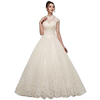Ball-Gown Elegant Formal Wedding Dresses High Neck Floor-Length Tulle Wedding Dresses with Appliques 2023 HF031