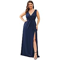 Ever-Pretty Women's Custom Glitter V-Neck Ruched Side Slit Evening Dresses 07506