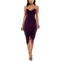 Womens Purple Adjustable Slitted Spaghetti Strap V Neck Below The Knee Party Sheath Dress Juniors S
