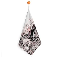 Japanese Wave O-ctopus and Cherry Blossom Fashion Hanging Square Hand Towels for Bathroom Soft Quick Dry for Kitchen Bathroom 1PCS