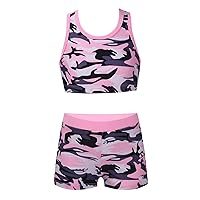 Kids Girls' Swimsuits Racerback Crop Tank Top with Boyshorts Bottoms Two Pieces Bikinis Set