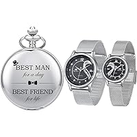 SIBOSUN Best Man for Wedding or Proposal - Engraved Best Men Pocket Watch Set of 2 Heart Romantic Men and Women Watch with Luxury Rose Gift Box Couple Watch