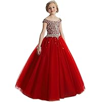 Big Girls Beaded Floor Length Prom Party Gowns Pageant Dresses US 12 Red-2