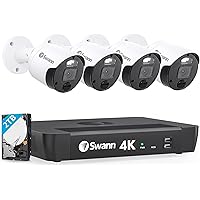 SWANN Master 4K 8 Channel Home Security Camera System, 2TB NVR, 4 PoE IP Cameras Outdoor, 8MP Wired Surveillance CCTV, Heat Motion Vehicle Detection, LED Light, 24/7 Recording Security Camera, 876804