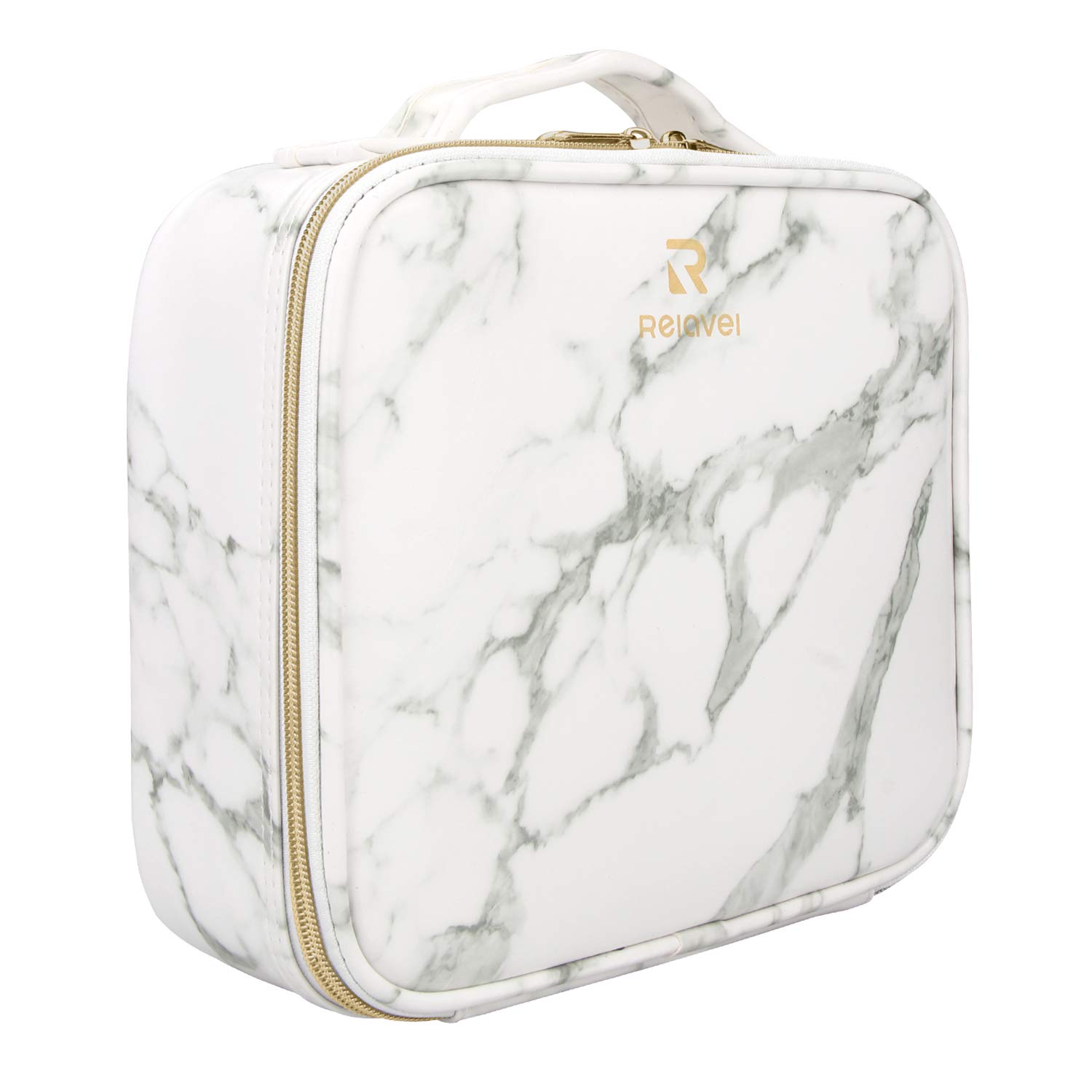 Relavel Marble Makeup Bag Large Makeup Organizer Bag Travel Train Case Portable Cosmetic Artist Storage Bag with Adjustable Dividers for Cosmetics Makeup Brushes (Marble Pattern)