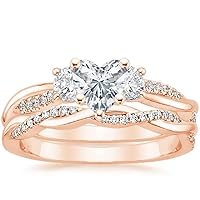 Petite Twisted Vine Moissanite Diamond Ring Set, 1 CT Heart Moissanite Engagement Ring Set, Wedding Ring Set, Bridal Ring, Best Ring for Her