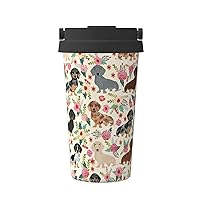 Dachshund Floral Print Thermal Coffee Mug,Travel Insulated Lid Stainless Steel Tumbler Cup For Home Office Outdoor