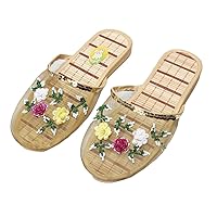 Women's Handmade Embroidery Retro Slippers Mesh Floral Indoor Lightweight and Non-Slip Slippers for Summer Wearing
