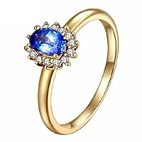 14K Yellow Gold Natural Tanzanite Gemstone Oval Cut Diamond Wedding Bridal Ring Fine Jewelry for Women