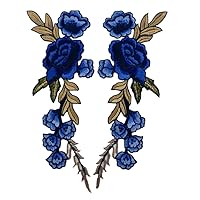 1 Pair Rose Sew Iron on Applique Embroidered Patches-RoyalBlue