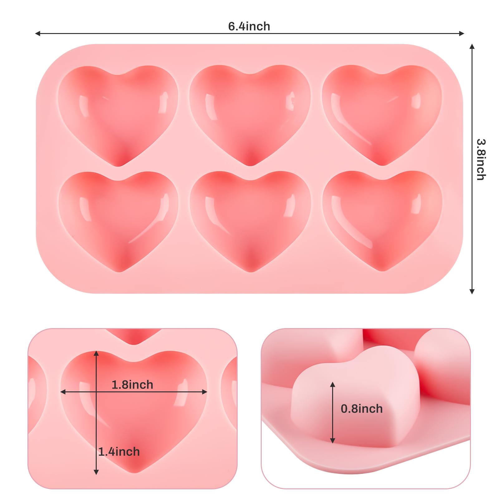 JOERSH 3 Pieces Heart Silicone Molds, Heart Shape Chocolate Candy Molds Non Stick Baking Molds for Valentine's Day Chocolate, Pudding, Cake, Candy, Jelly, Soap