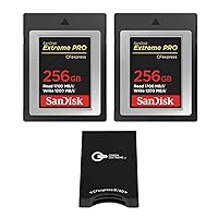 SanDisk Extreme PRO 256GB CFexpress Type-B Memory Card, 2-Pack, Bundle with Green Extreme Dual-Slot Memory Card Reader
