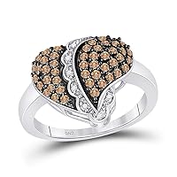 The Diamond Deal 10kt White Gold Womens Round Brown Diamond Heart Ring 5/8 Cttw