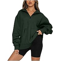 Womens Half Zip Stand Collar Pullover Sweatshirts Oversized Drop Shoulder Long Sleeve Workout Shirt with Pockets